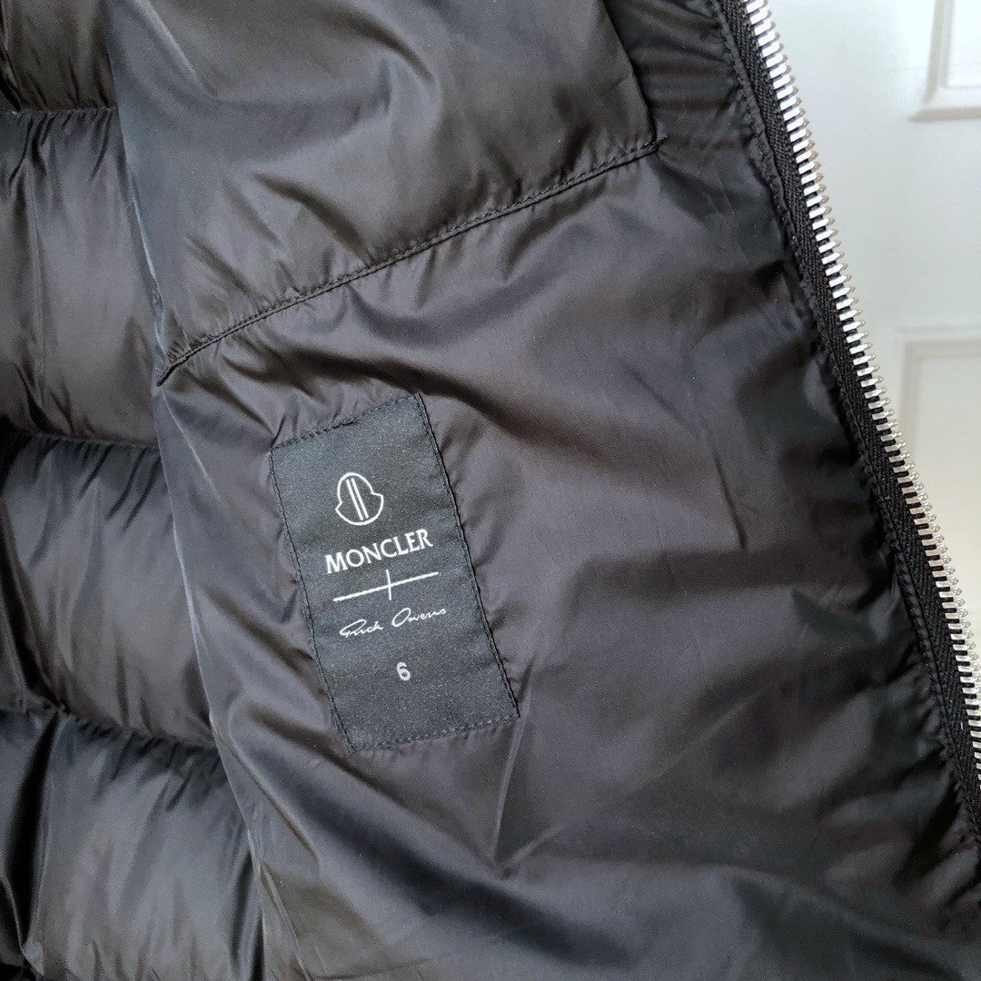 Moncler x Rick Owens Men's And Women's Winter Black Glossy Zipper Long Sleeve Puffer Down Jacket #73786