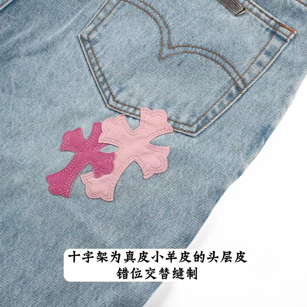Chrome Hearts Light Blue Graffiti Jeans Pants #96564