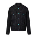 Louis Vuitton Men's Fall/Winter Black Logo Pattern Embroidery Lapel Long Sleeve Denim Jacket #73291