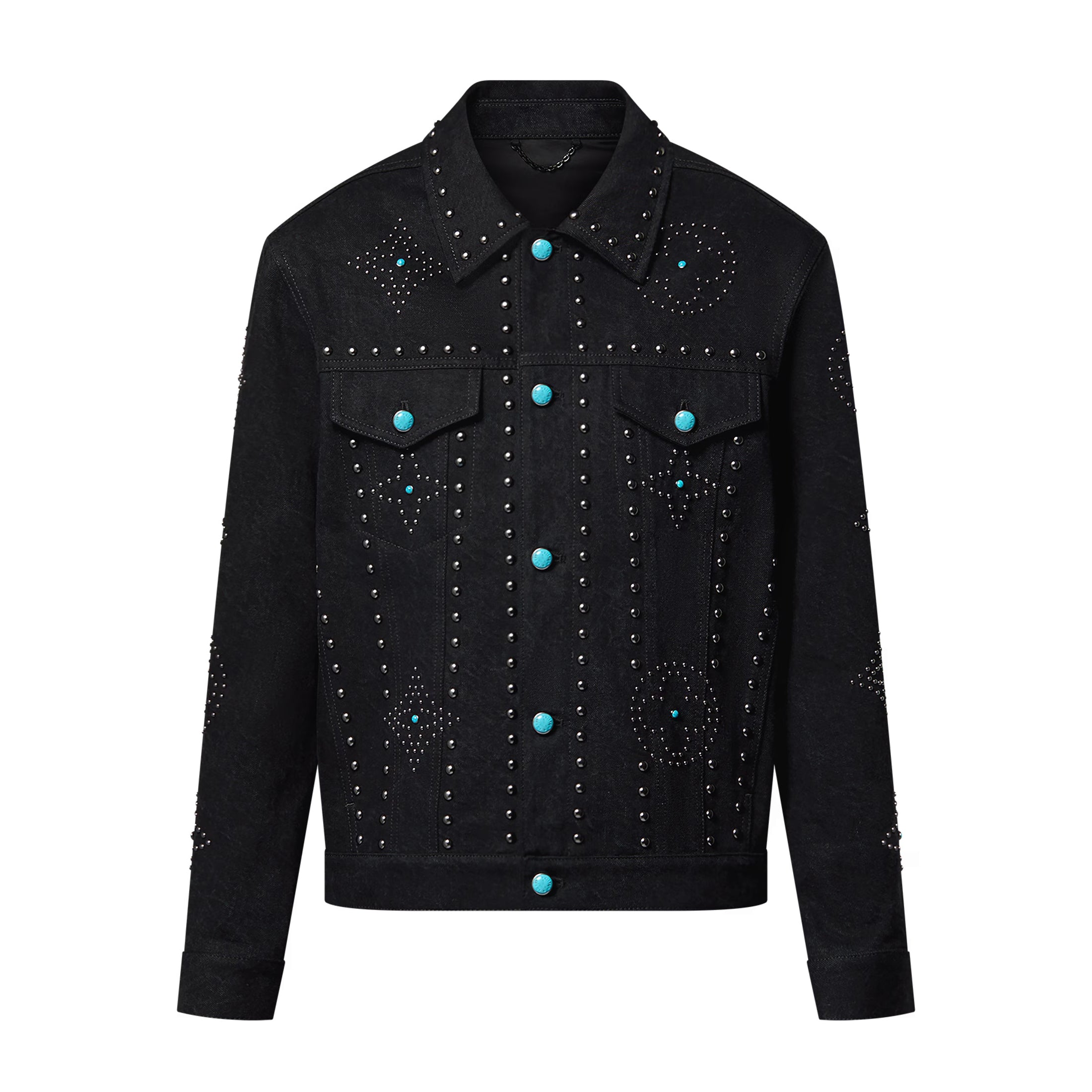 Louis Vuitton Men's Fall/Winter Black Logo Pattern Embroidery Lapel Long Sleeve Denim Jacket #73291
