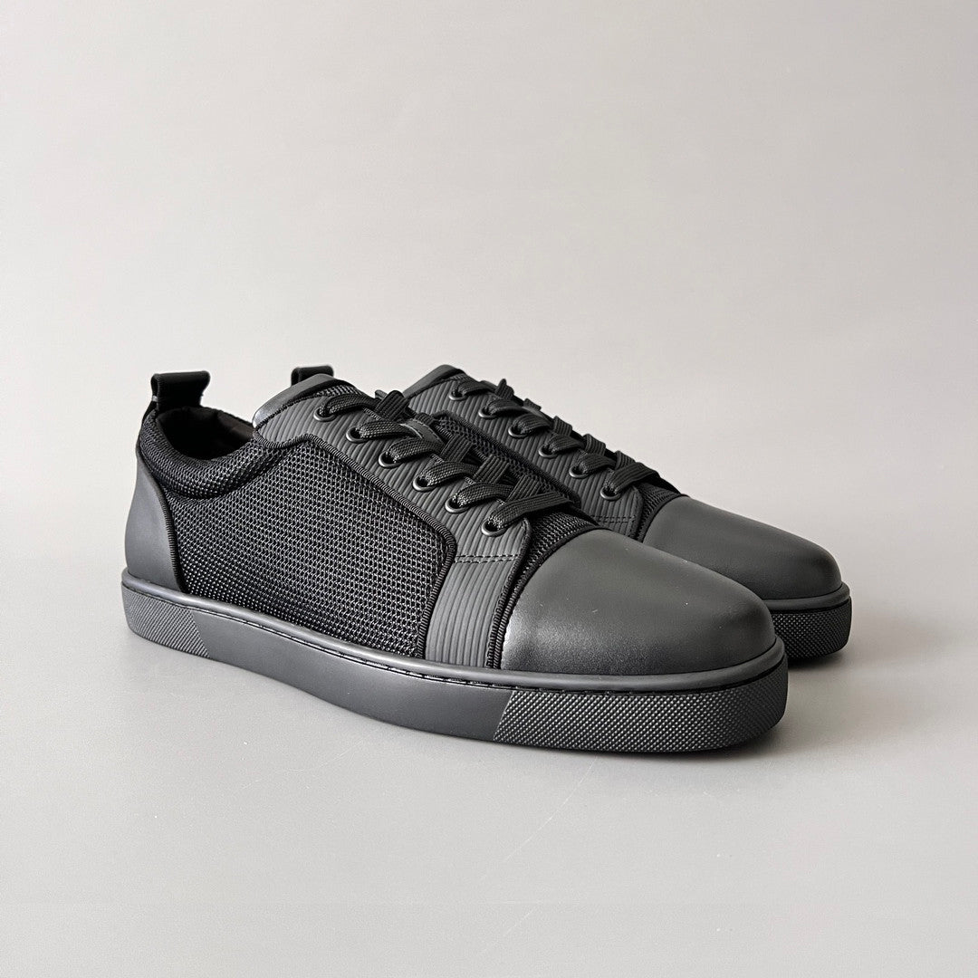 Christian Louboutin Louis Junior Men's And Women's Solid Color Grained Cowhide Low Top Lace Up Flat Casual Shoes #77144