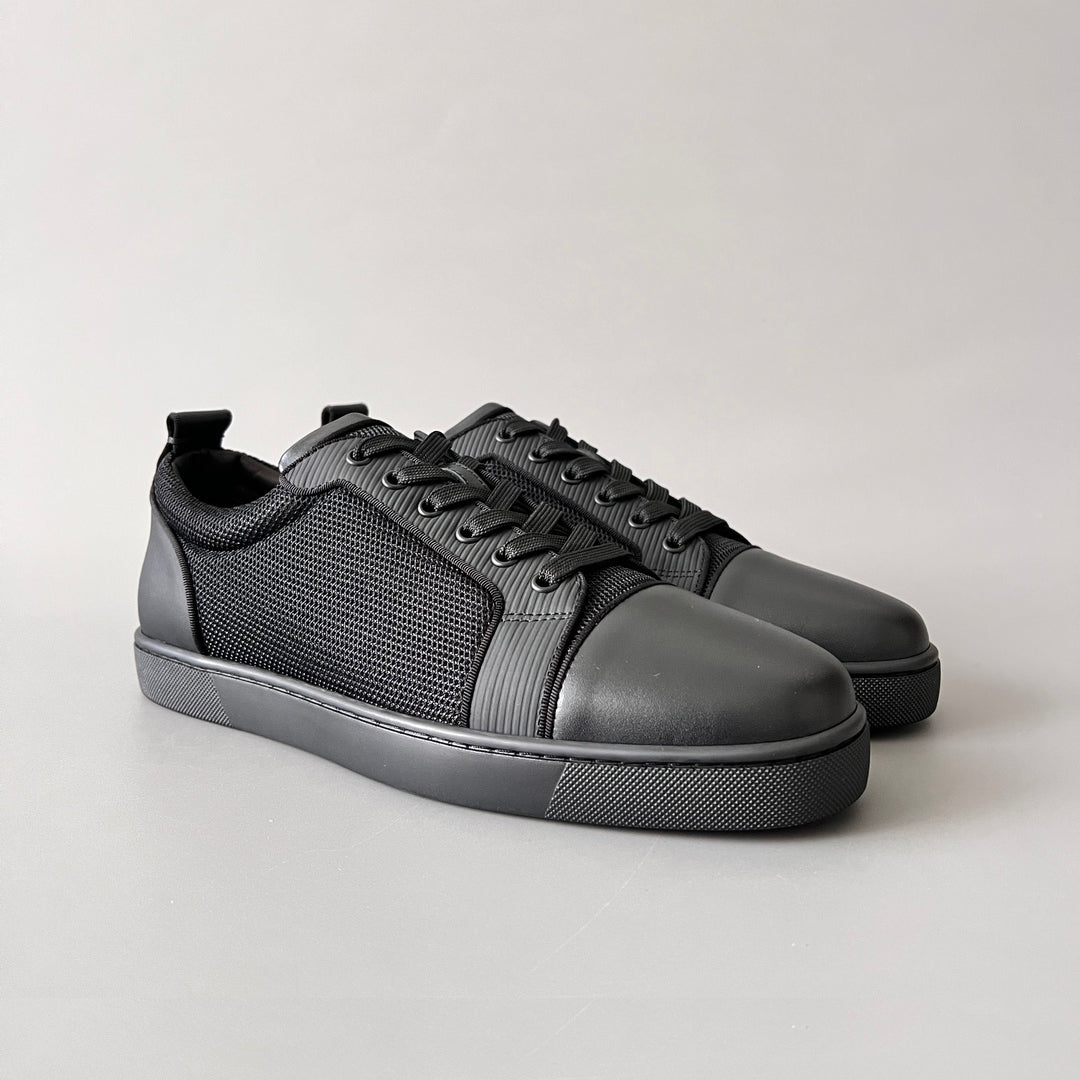 Christian Louboutin Louis Junior Men's And Women's Solid Color Grained Cowhide Low Top Lace Up Flat Casual Shoes #77144