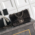 Chanel Women's Full-Diamond Logo Single-Shoulder Crossbody Bag Casual Solid-Color Chain-Strap Flip-Top Rotating Closure Handbag Bag Bags #81562
