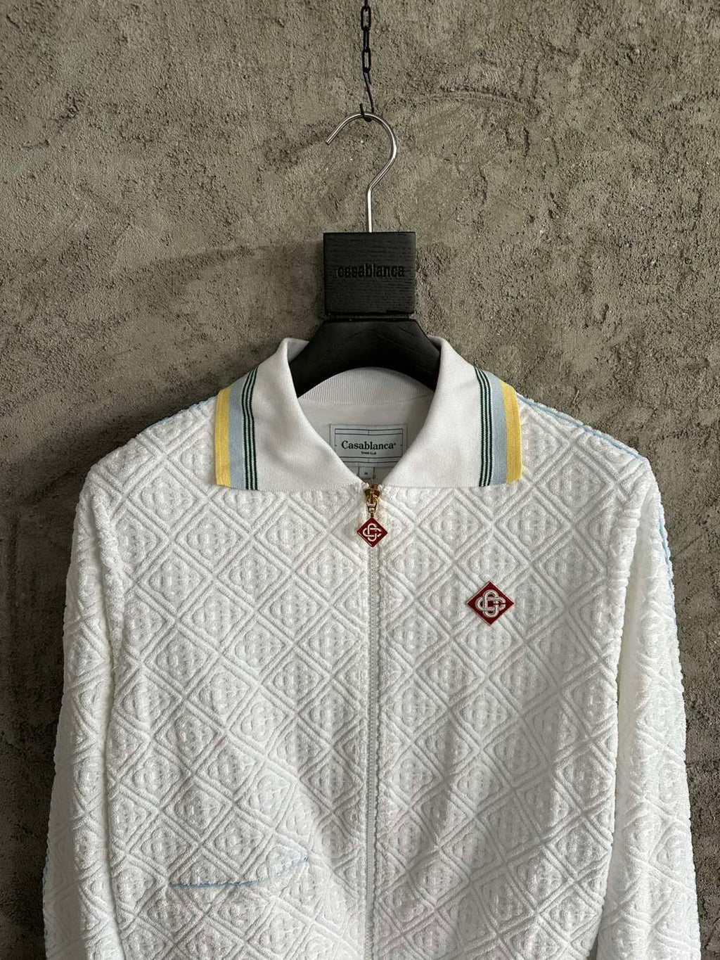 Casablanca Men's Spring & Autumn White Striped Trim Cozy Knit Zipper Lapel Long Sleeve Jacket #73815