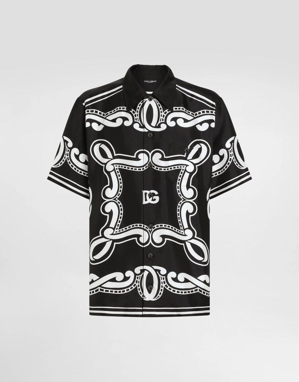 Dolce&Gabbana Men's Summer Bandanna Printed Silk Short Sleeve Shirt Casual Solid Color Elastic Waist Tie Shorts Suit Set #81277