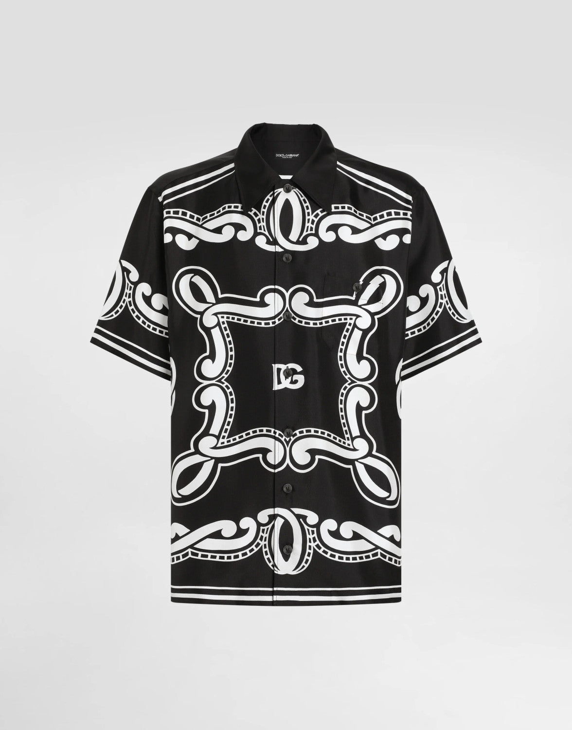 Dolce&Gabbana Men's Summer Bandanna Printed Silk Short Sleeve Shirt Casual Solid Color Elastic Waist Tie Shorts Suit Set #81277