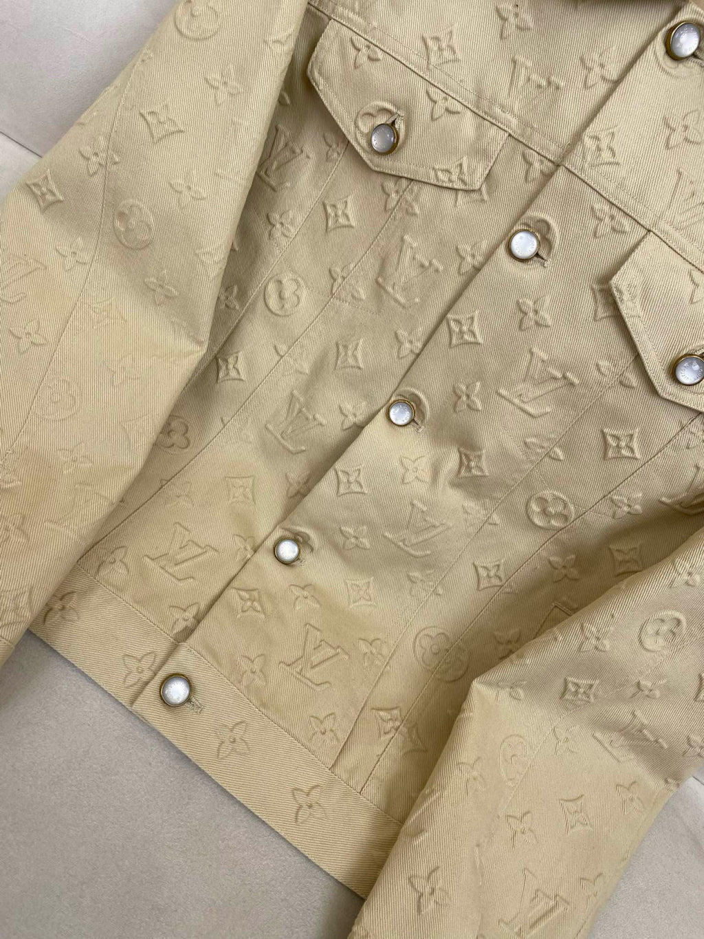 Louis Vuitton Men's Summer Solid Color Embossed Letters Printed Single Breasted Long Sleeved Denim Jacket Casual Jeans Pants Suit Set #75948