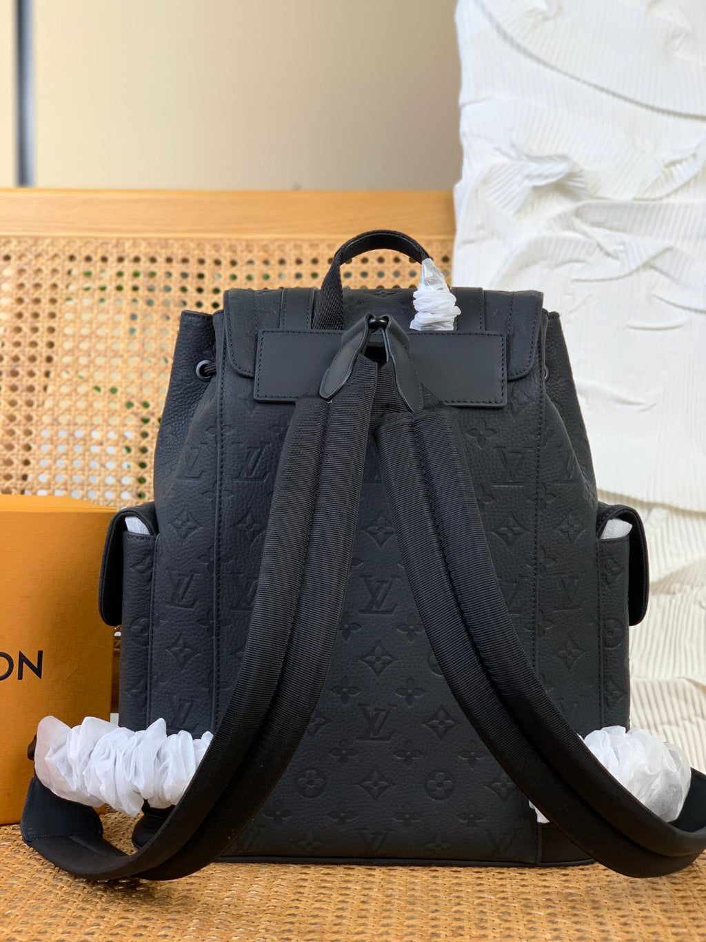 Louis Vuitton CHRISTOPHER Men's Black Dark Logo Printed Drawstring Flap Closure Cowhide Leather Backpack Shoulder Bag Bags #75563