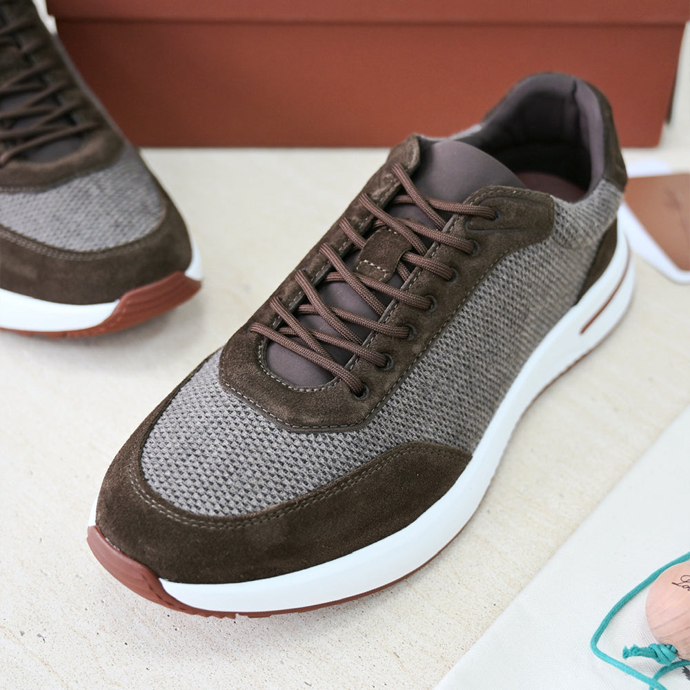 Loro Piana Week End Walk Wool Thick Sole Lace Low Top Lifestyle Shoes Men's Brown Green #332220