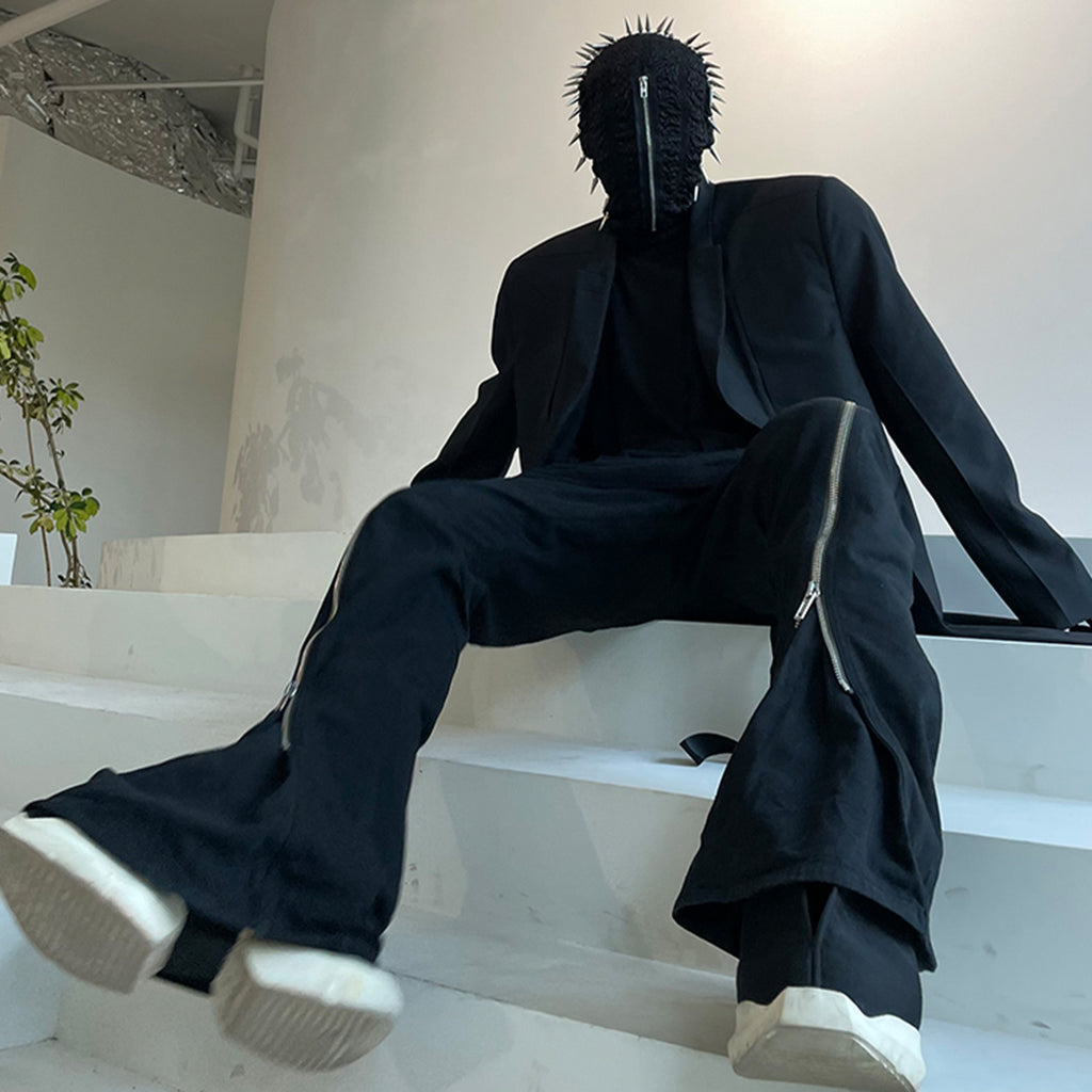 Rick Owens Black Padded Shoulder Long Suit Blazer Dark Style Trendy Handsome Casual Suit High Street Fashion Jacket  #71773