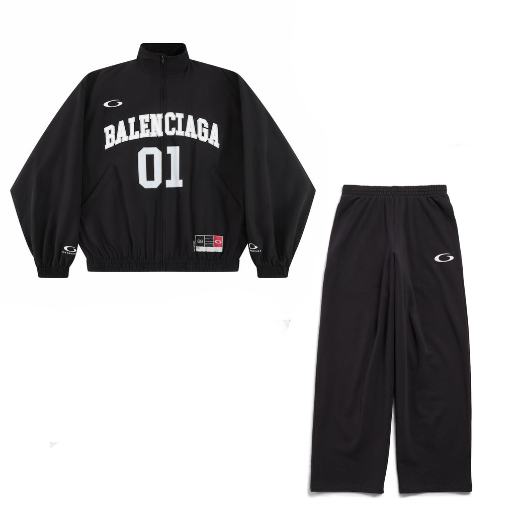 Balenciaga Men's Retro Basketball Sportswear Black High Street Standing Collar Zip Jacket Wide Leg Casual Trousers Pants Suit Set  #71859