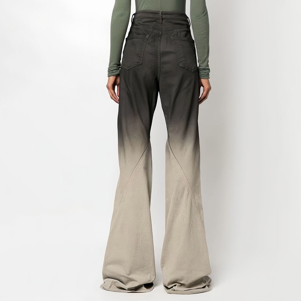 Rick Owens Men's Cotton Casual Zipper Black Gradient Skinny Wash Denim Flare Pants Ngvp #7286