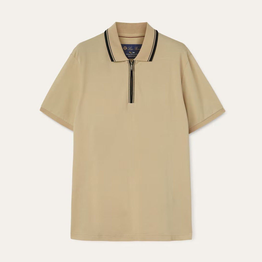 Loro Piana Men's Summer Fashion Solid Color Zip Lapel Zip Regatta Men's Short Sleeve Fitted Polo Shirt Ngvp #8591