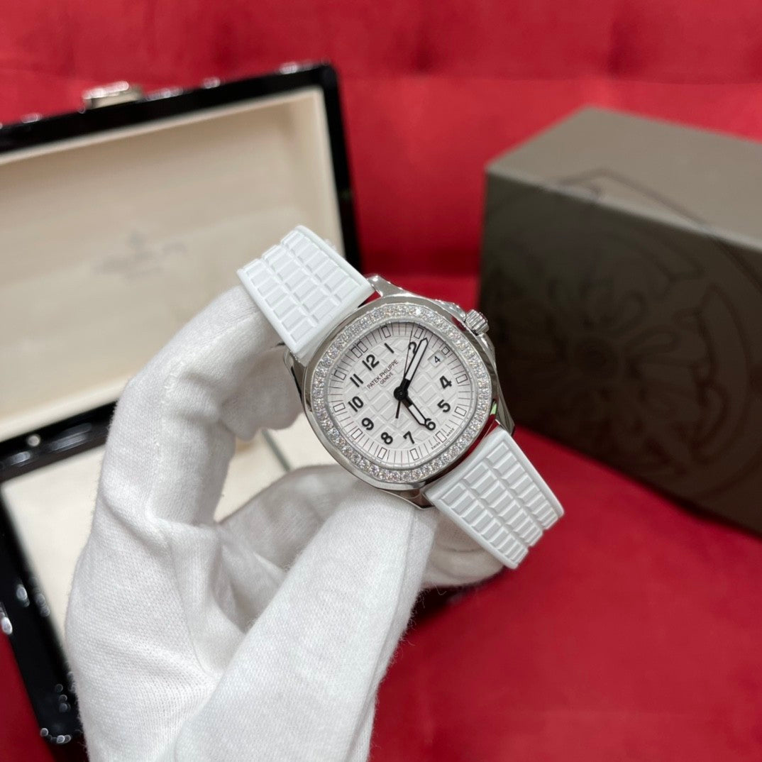 Patek Philippe Women's Quartz Movement 100 Meter Waterproof White Dial Rubber Strap Watch #75282