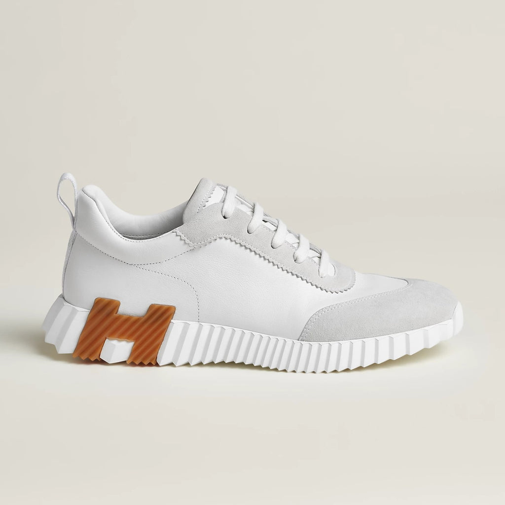 Hermes Bouncing Sneakers Men's Solid Color Leather and Suede Mesh Low-Top Lace-Up Shoes #77212
