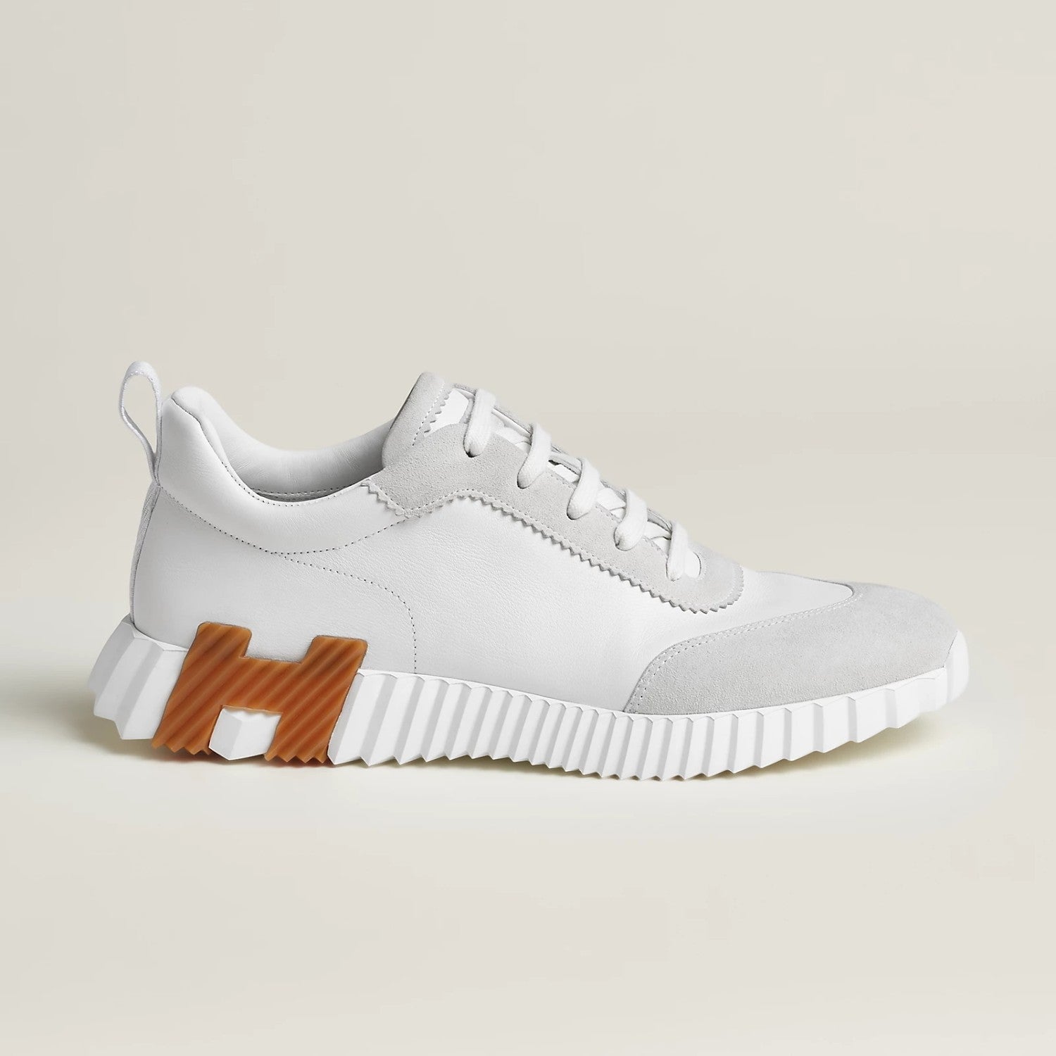Hermes Bouncing Sneakers Men's Solid Color Leather and Suede Mesh Low-Top Lace-Up Shoes #77212