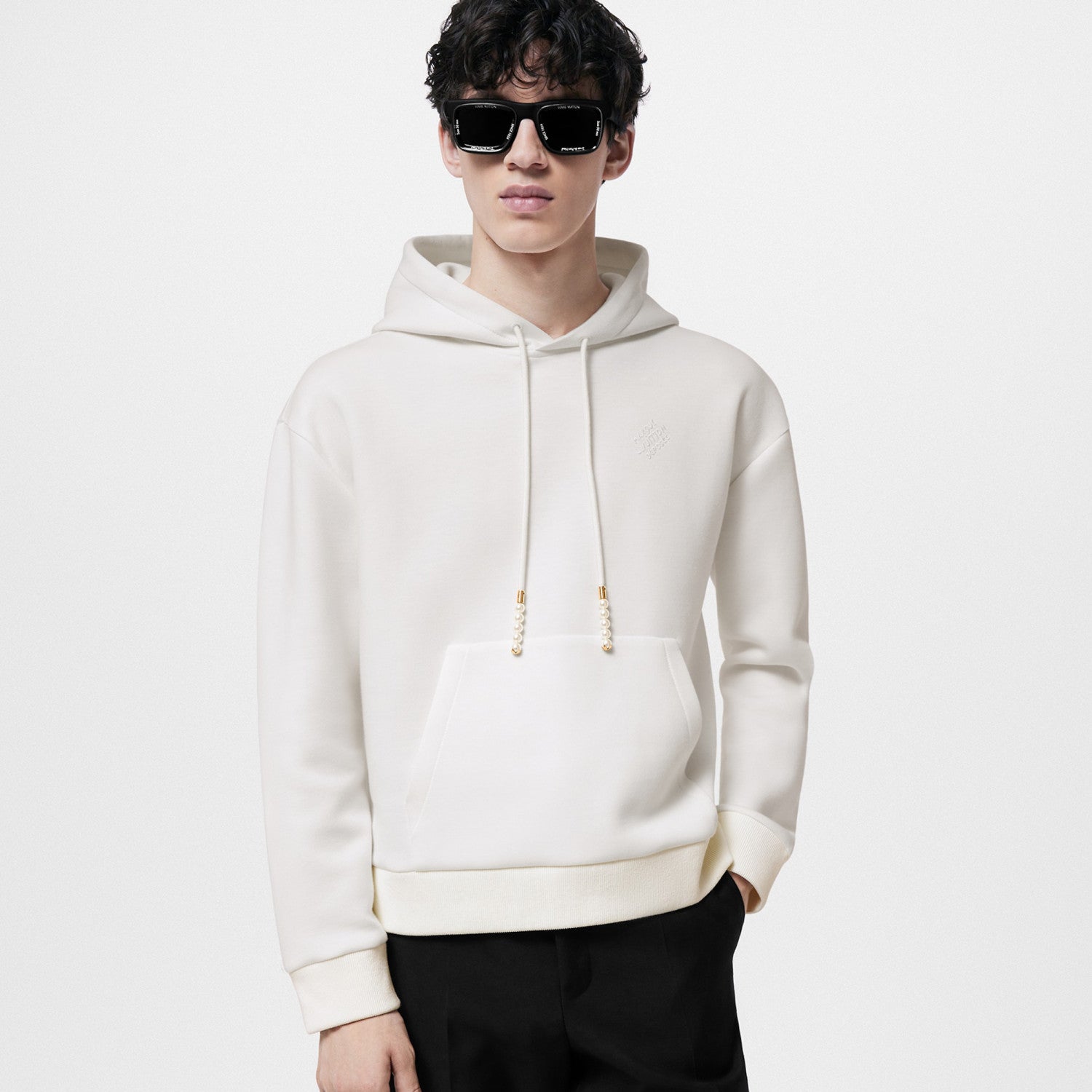 Louis Vuitton Men's Spring and Autumn White Logo Letter Embroidery Long Sleeve Hooded Sweatshirt Pullover #98836