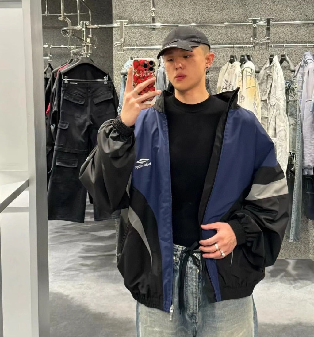 3B Sports Icon Off Shoulder Balenciaga Men's and Women's Autumn and Winter Letter Logo Print Splicing Zip Loose Fit Long Sleeve Jacket #72595