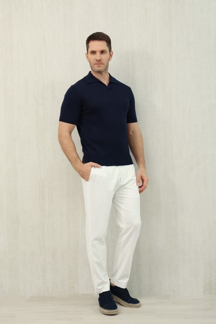 Loro Piana Men's Summer Refreshing Thin Knitted Lapel Short-sleeved Top Multicoloured Fashion Comfortable Temperament T-shirt Ngvp #9956