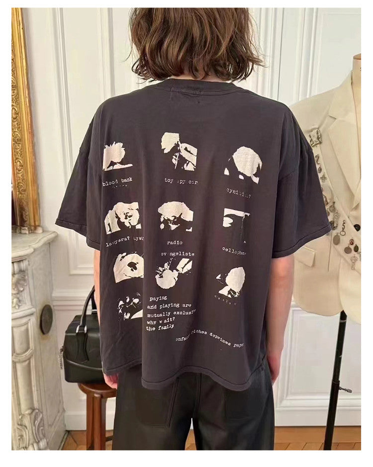 Enfants Riches Deprimes Men's Summer Washed Pattern Letter Print Round Neck Cotton Fitted Short Sleeve T-Shirt Ngvp #8586