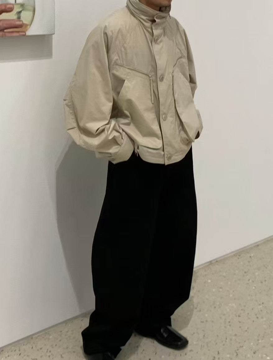 Lemaire Men's Spring/Fall Parachute Jacket Solid Color High-Neck Cotton Zipper Jacket with Zippered Pockets Ngvp #2378