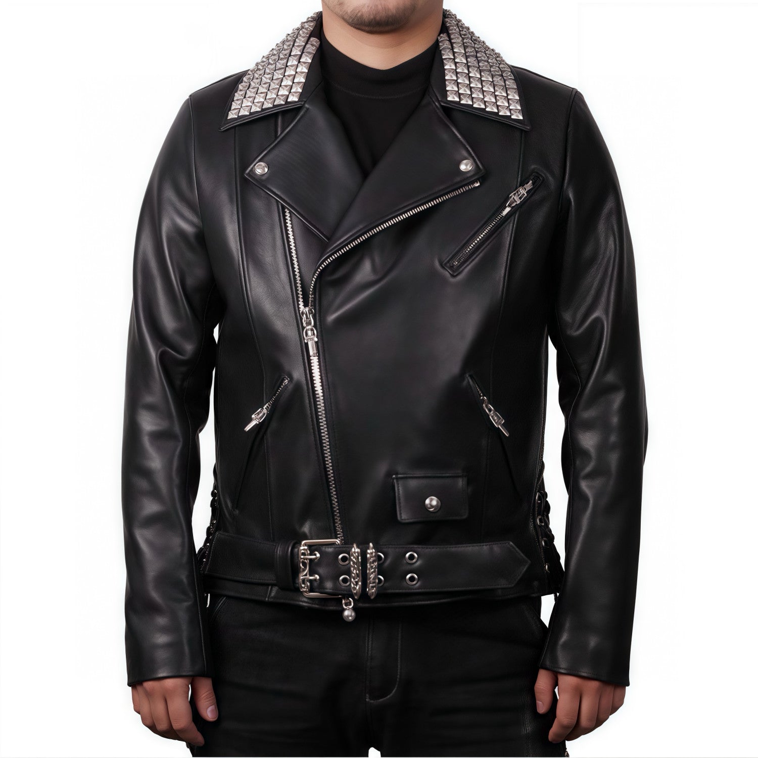 Chrome Hearts Men's Solid Color Autumn/Winter Classic Fashion Collar Zipper Multi Pocket Long Sleeve Leather Jacket #78223