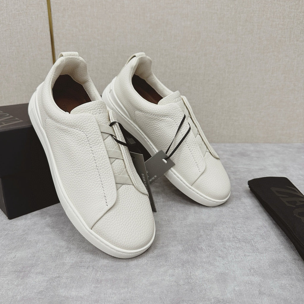 Ermenegildo Zegna Men's Solid Color Leather Fabric Simple Flat Casual Shoes #77176