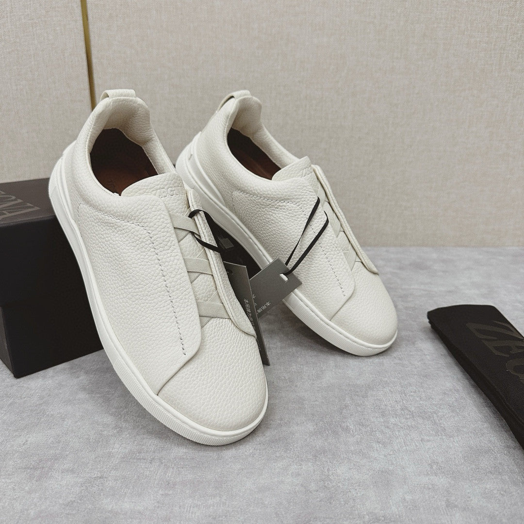Ermenegildo Zegna Men's Solid Color Leather Fabric Simple Flat Casual Shoes #77176