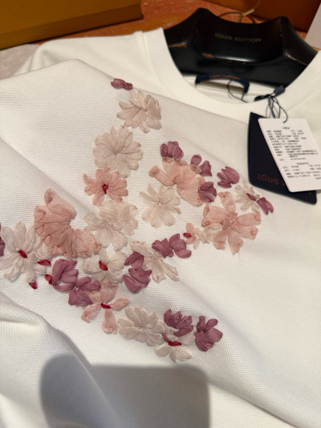 Louis Vuitton x Men's Floral Embroidered Round Neck Cotton Solid Color Summer Straight Short Sleeve T-Shirt #81353