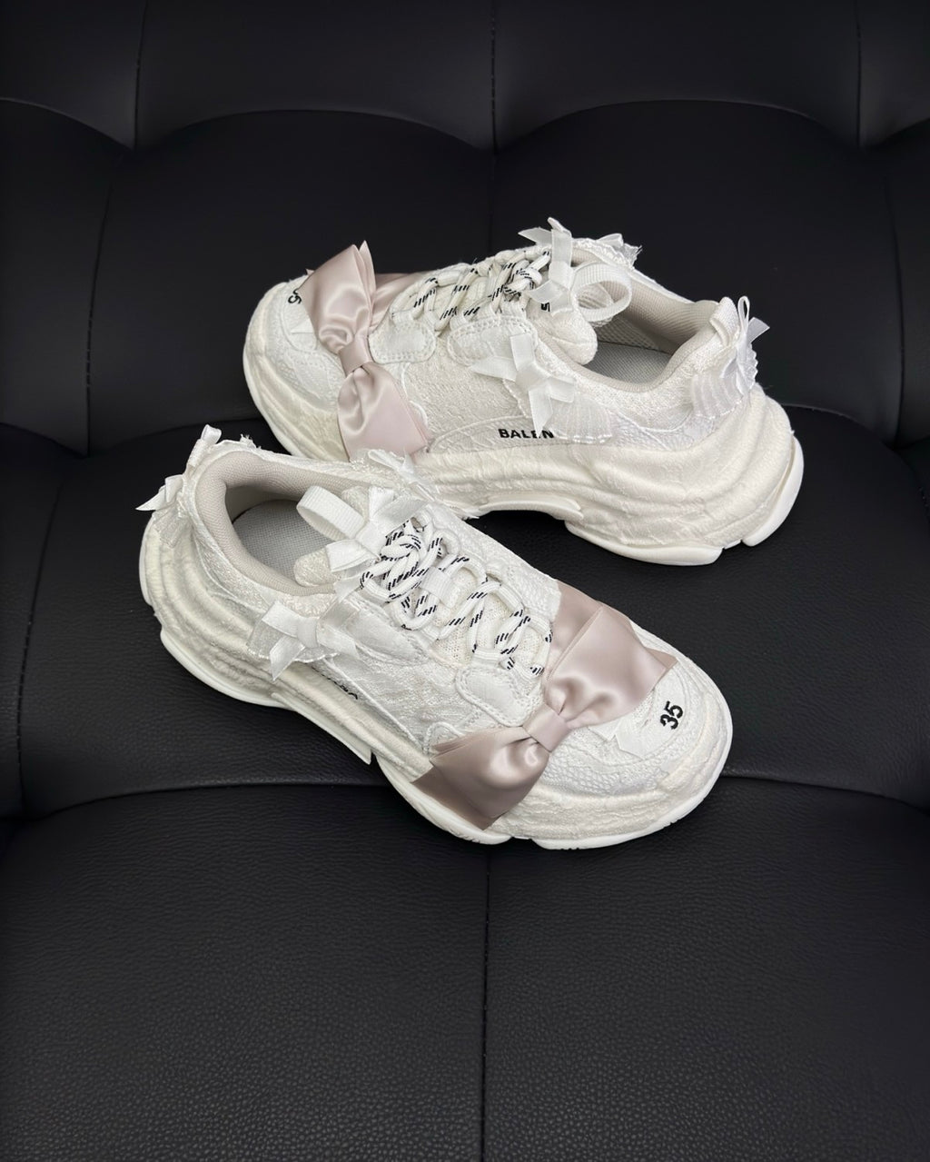 Balenciaga Triple S Lace Women's Solid Color Bow-Decorated Low-Top Lace-Up Thick-Sole Sneakers Shoes #77559