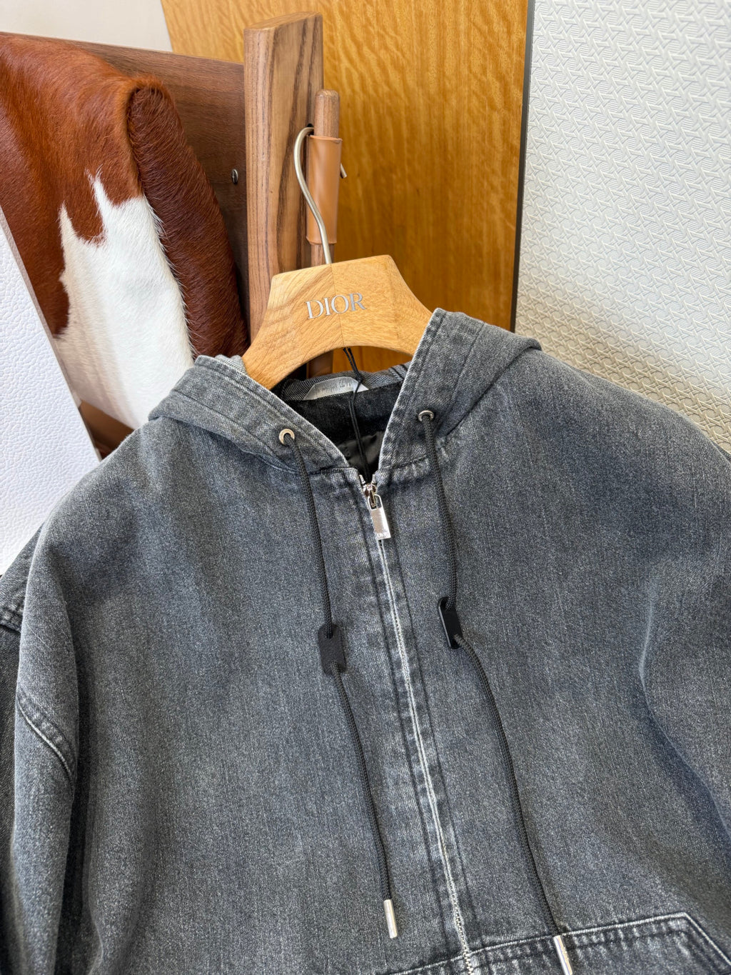 DIOR CD Box Hooded Blouson Jacket Gray Cotton Twill #336938