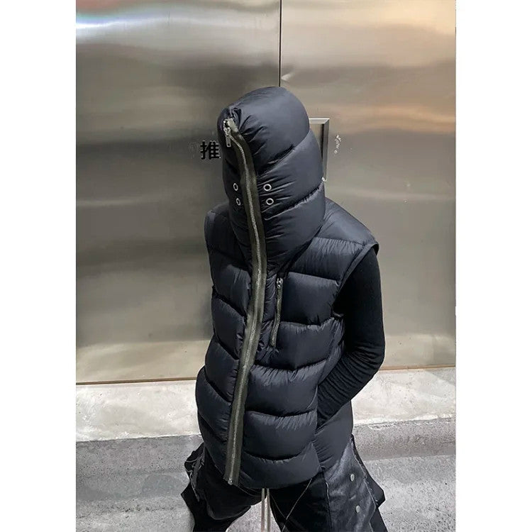 Rick Owens Men's Fall/Winter Dark Style Casual Solid-Color Full-Zip Hooded Quilted Down Vest Ngvp #2521