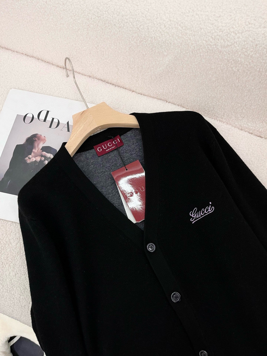 Gucci Men's Spring And Fall Embroidered Double Layer V-neck Single Breasted Long Sleeved Knit Jacket #74247
