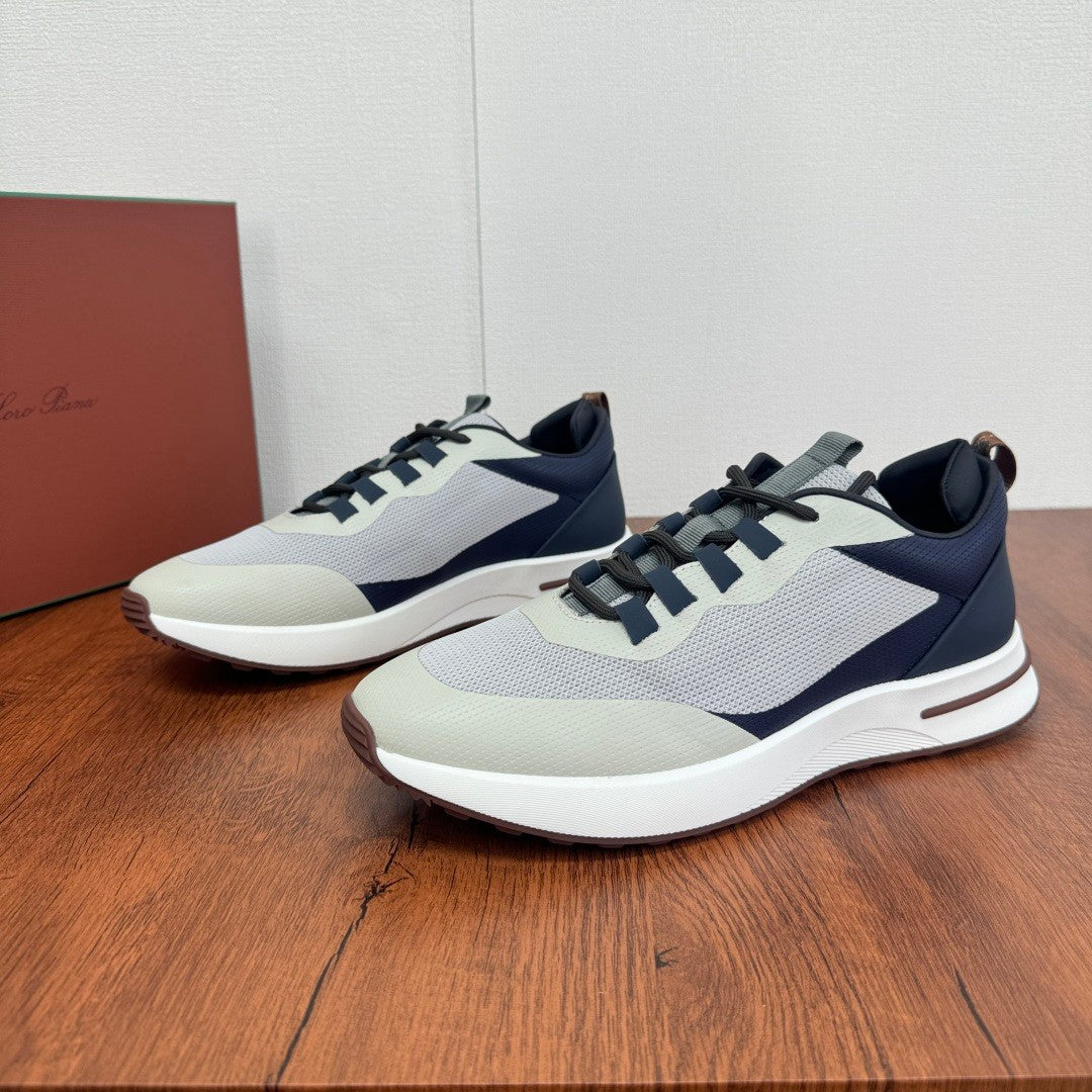Loro Piana Week End Walk Men's Spring Summer Colour Block Mesh Patchwork Cowhide Low Top Lace Up Casual Shoes #76892