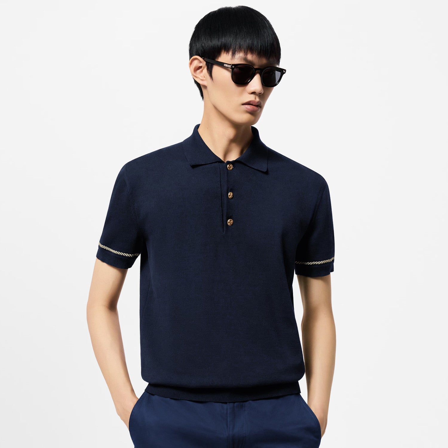 Louis Vuitton Men's Summer Short Sleeve Polo Shirt Navy Stripe Pattern T-Shirt #72891