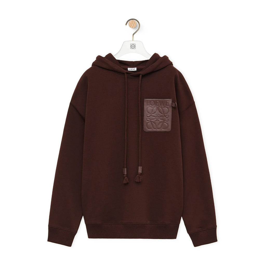 Loewe Men's Spring & Autumn Solid Color Logo Leather Label Drawstring Hooded Sweatshirt Pullover #98912