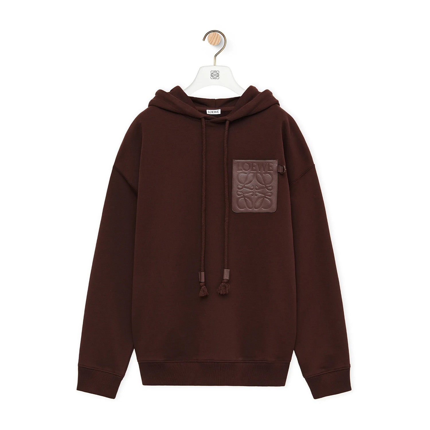 Loewe Men's Spring & Autumn Solid Color Logo Leather Label Drawstring Hooded Sweatshirt Pullover #98912