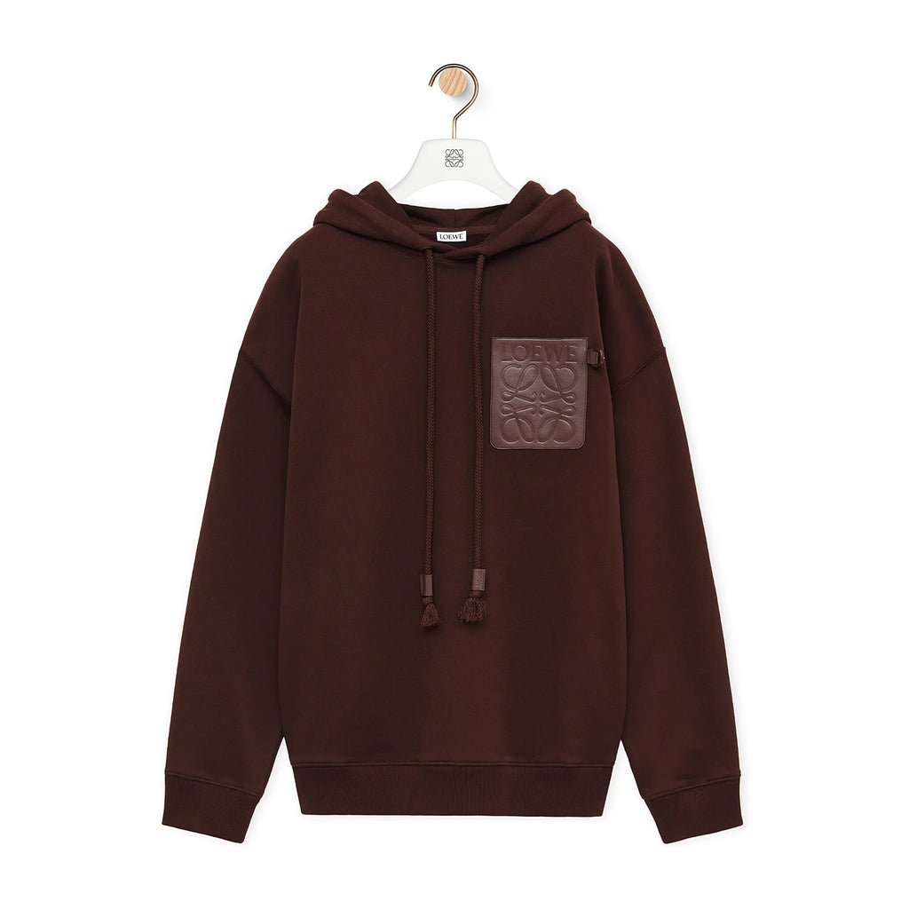 Loewe Men's Spring & Autumn Solid Color Logo Leather Label Drawstring Hooded Sweatshirt Pullover #98912