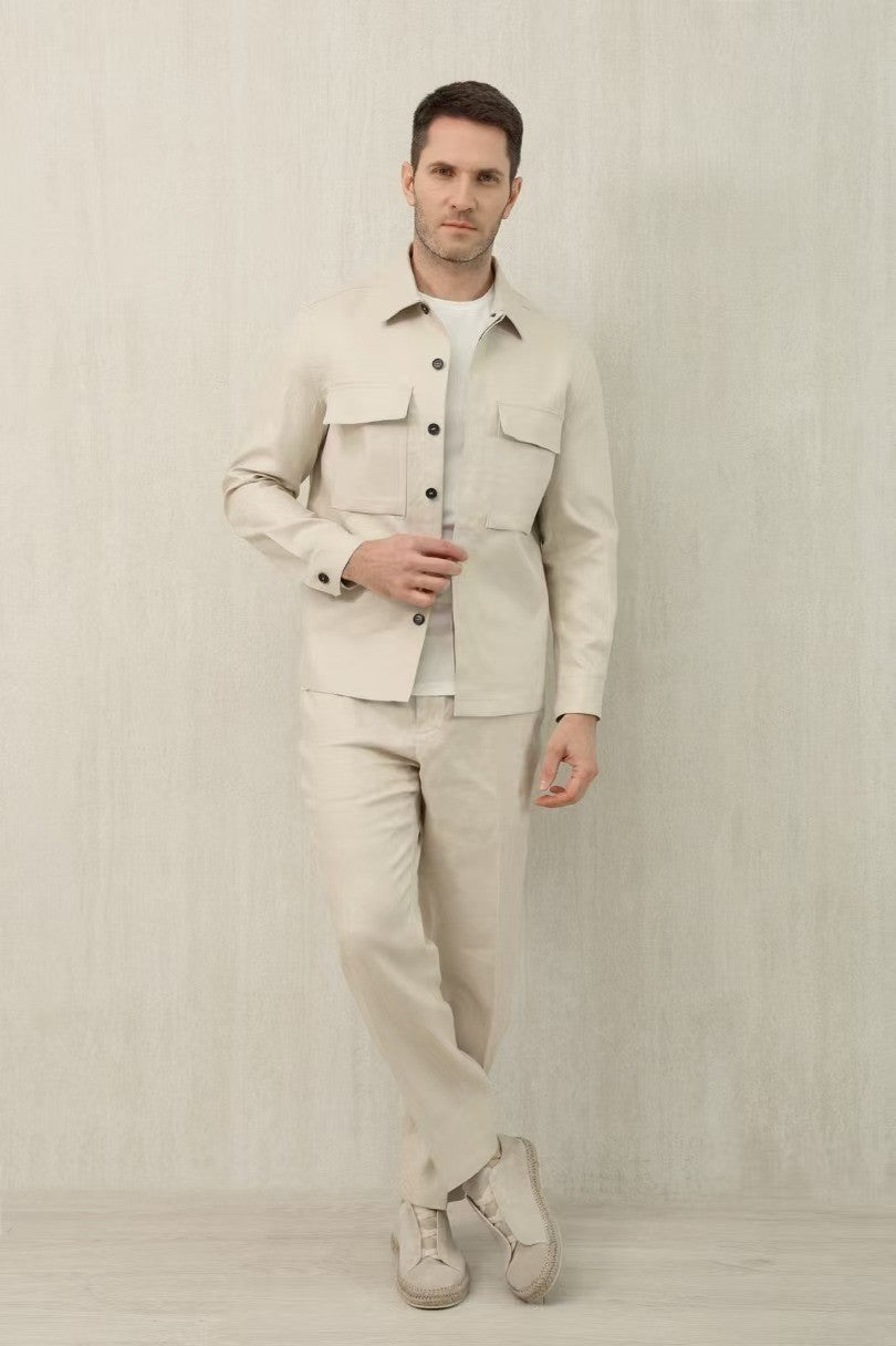 Ermenegildo Zegna Oasi Lino Shirt Jacket Men's Spring And Summer Lapel Single-breasted Pocket Temperament Shirt Simple Commuter Jacket Ngvp #1185