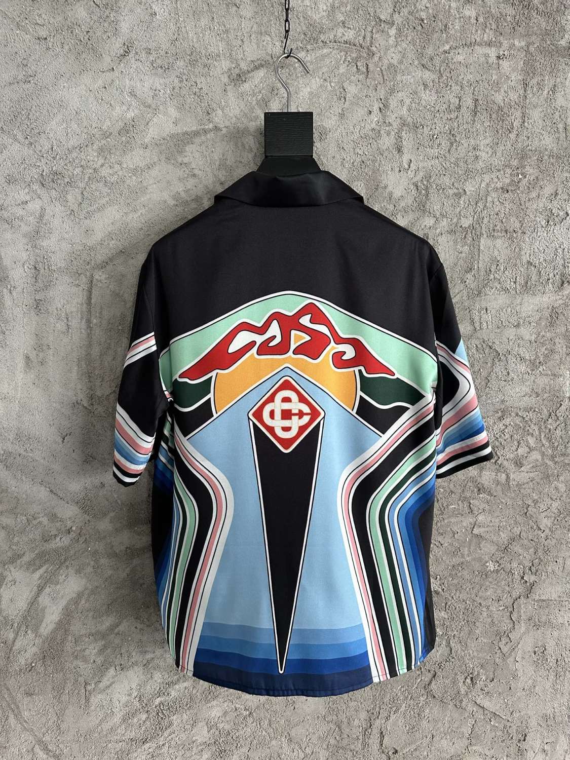 Casablanca Men's Summer Fashion Casual Crew Neck Geometric Mountain Pattern Silk Short-Sleeve T-Shirt Elastic Drawstring Mountain Pattern Silk Shorts Suit Set #78591