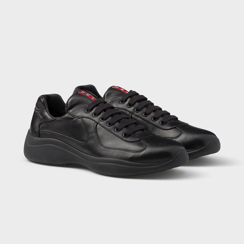 PRADA Black silver Patent Leather And Technical Fabric Prada America s Cup Sneakers #334570