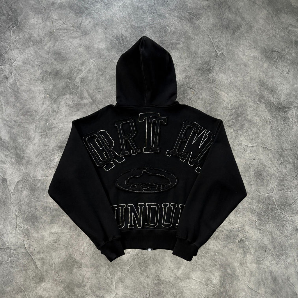 Corteiz Lundun Zip-Up Hoodie Triple Black