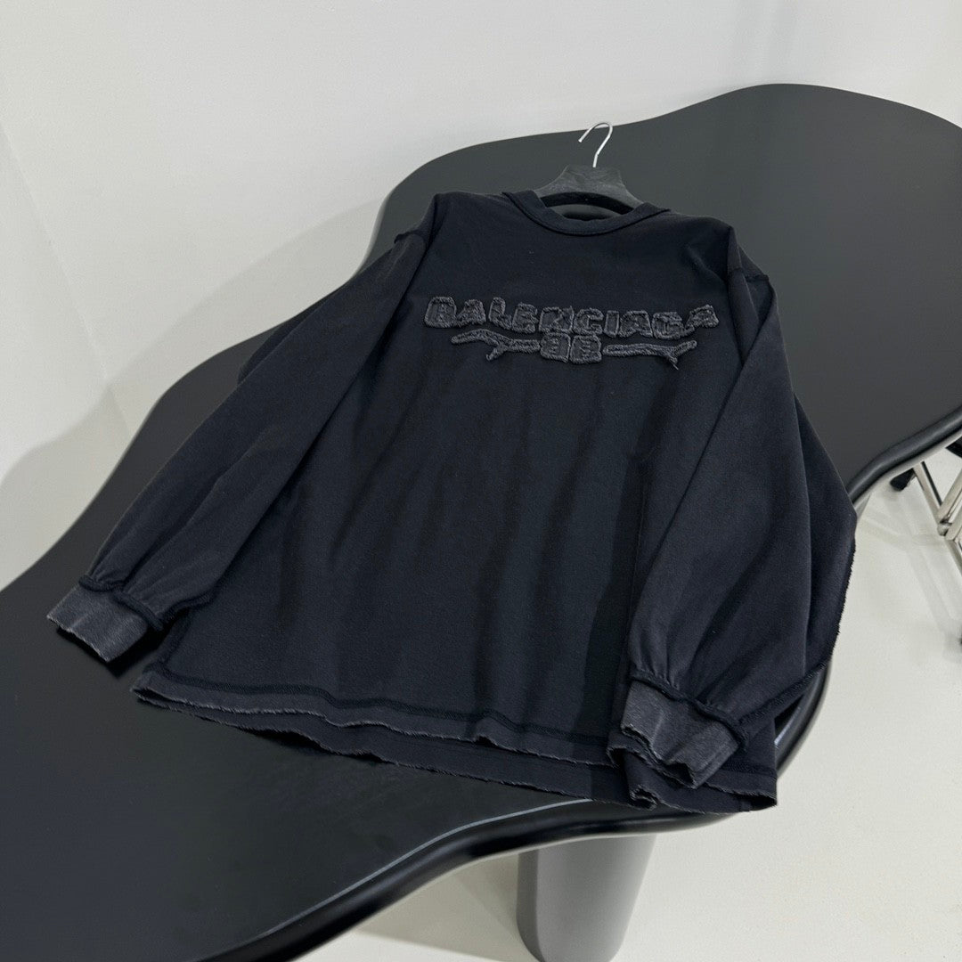 Balenciaga Men's Summer Applique Embroidery Letter Print Round Neck Solid Color Long Sleeve T-Shirt #75234