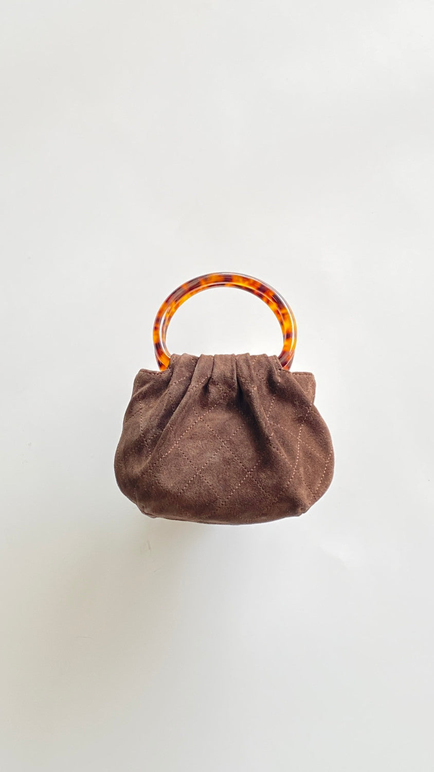 CHANEL 26C Women's Tortoiseshell Acrylic Handbag with Gold Metallic Ingot Design and Suede Finish #83224A
