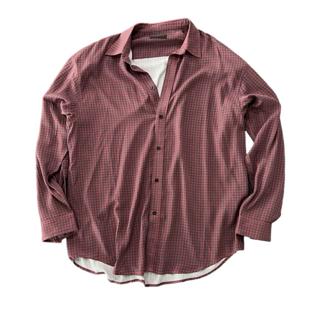 Balenciaga Men's Fall And Winter Show Models Y2k Vintage Dark Burgundy Plaid Shirt Loose Silhouette Lycra Fiber Single-breasted Lapel Shirt Jacket Ngvp #2471