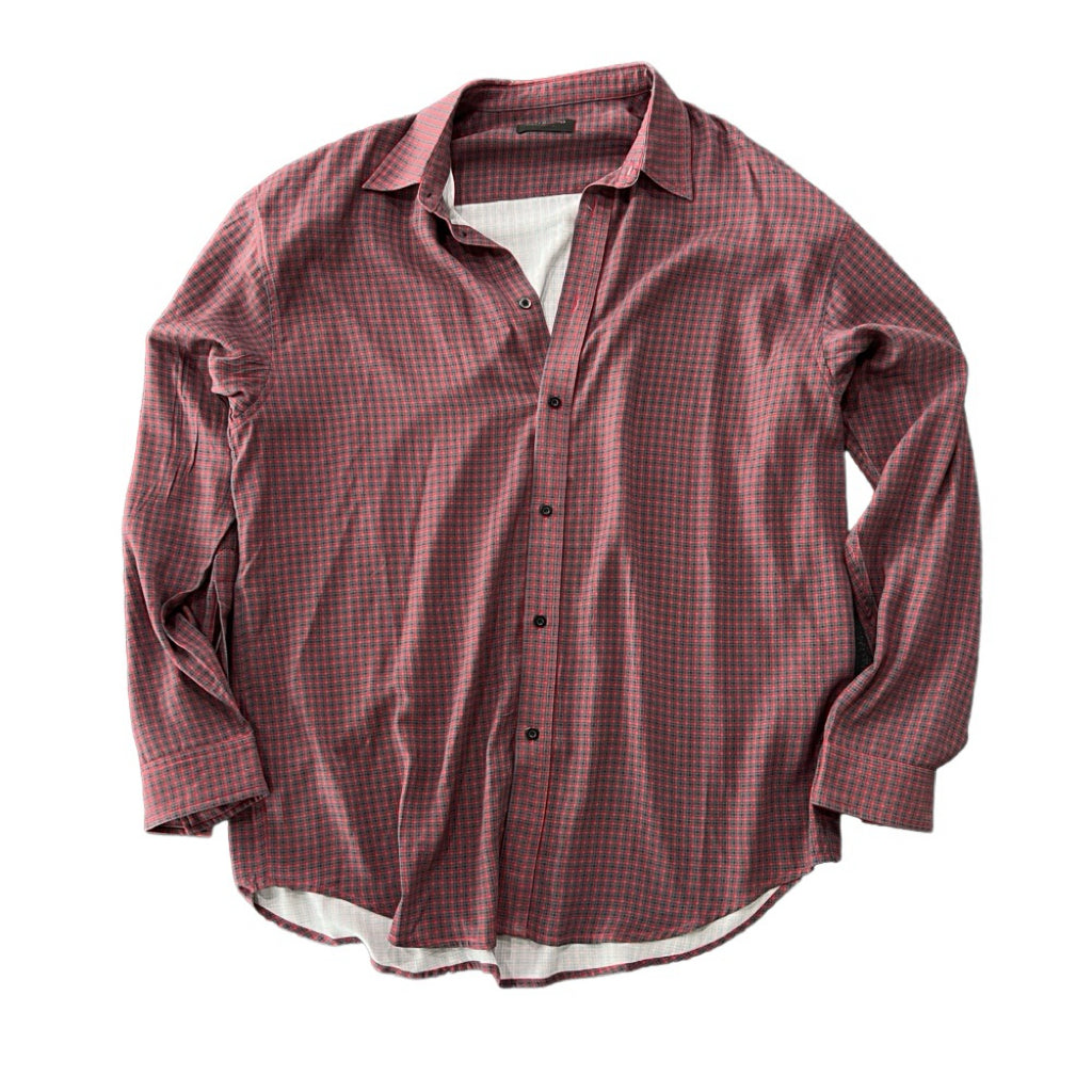 Balenciaga Men's Fall And Winter Show Models Y2k Vintage Dark Burgundy Plaid Shirt Loose Silhouette Lycra Fiber Single-breasted Lapel Shirt Jacket Ngvp #2471