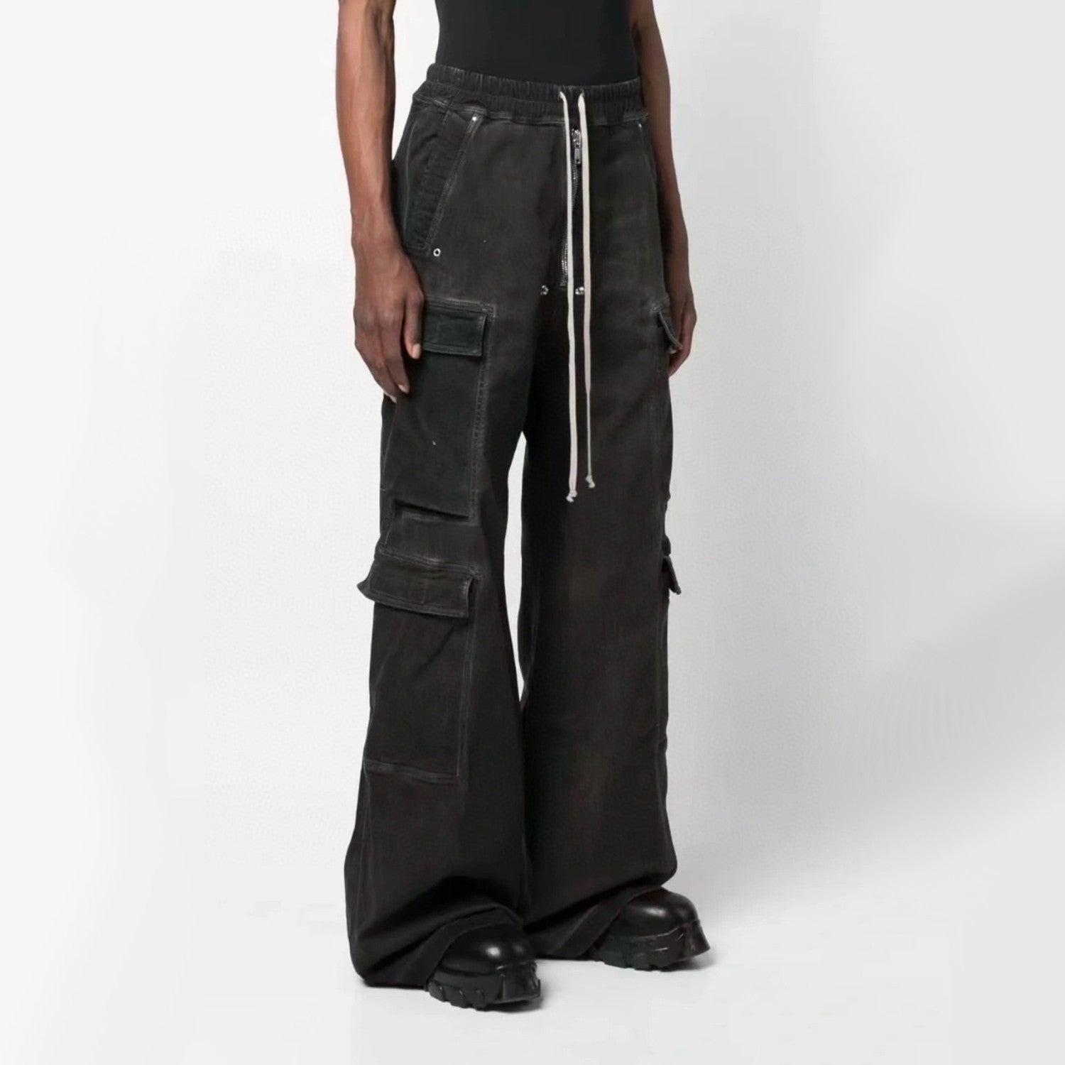 Rick Owens Men's Spring And Autumn Gradient Washed Jeans Casual High Street Zipper Multi-pocket Pants Ngvp #7776