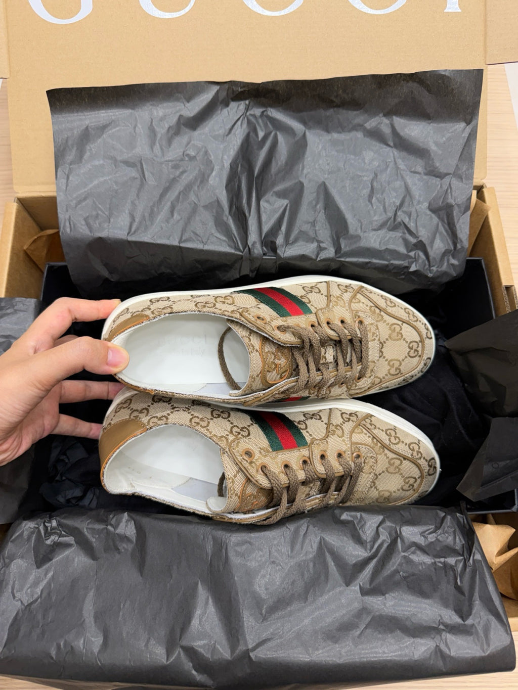 GUCCI Men's Stretch low-top sneaker in white GG leather #388315