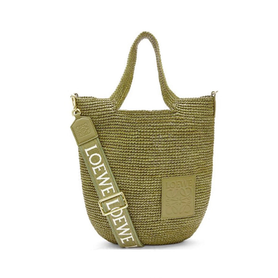 Loewe Women's Slit Adjustable Shoulder Strap Solid Color Woven Resort Style Raffia Mini Tote Crossbody Bag Bags #76331