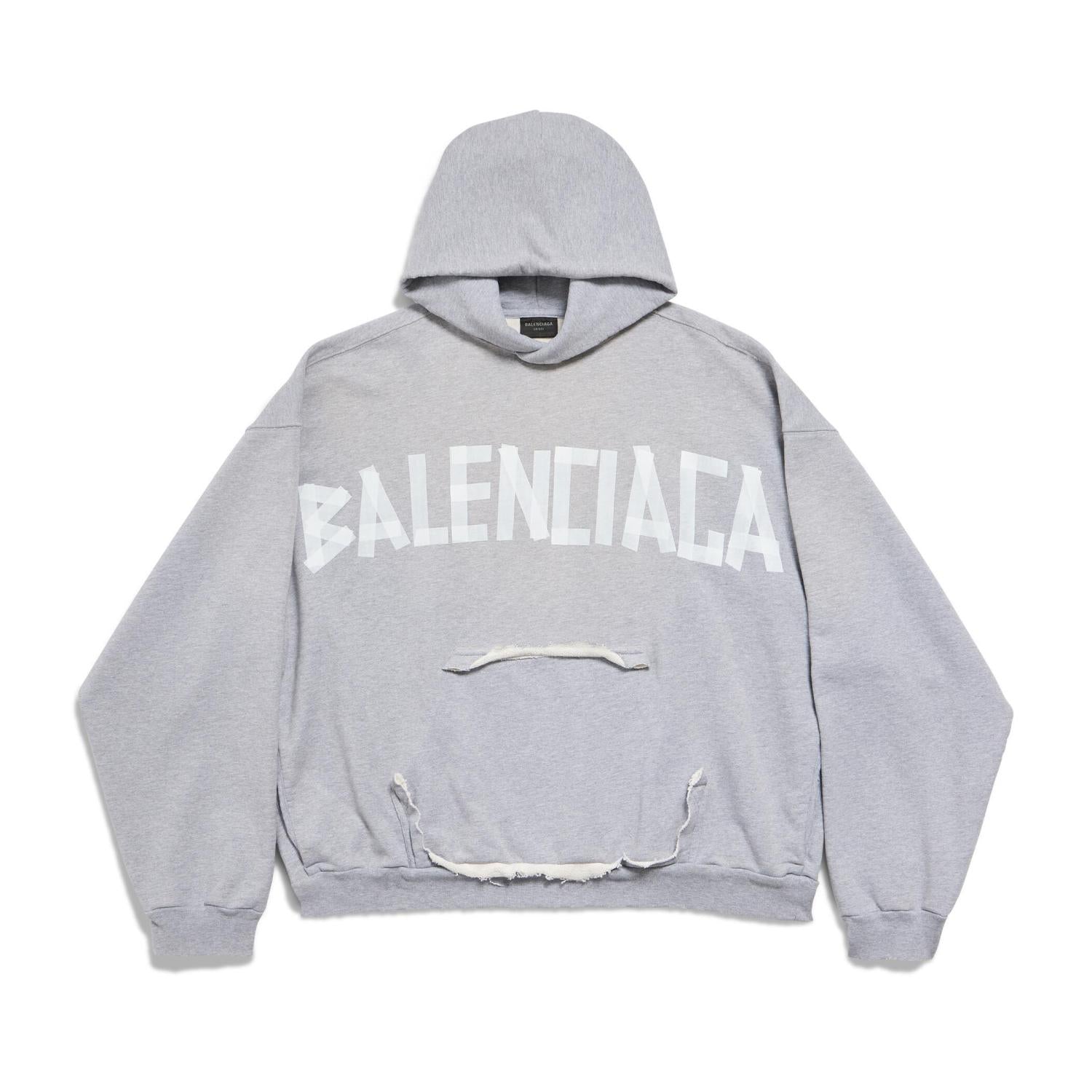 Balenciaga Men's Spring and Autumn Gray Letter Logo Printed Hooded Long Sleeve Sweatshirt Pullover #73489